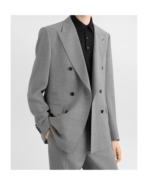 Dolce & Gabbana Gray Double-Breasted Houndstooth Tailored Jacket for men