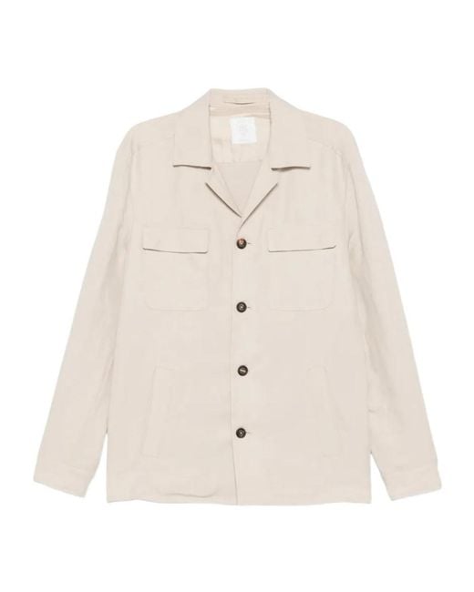 Eleventy Natural Buttoned Chest-Pocket Overshirt for men