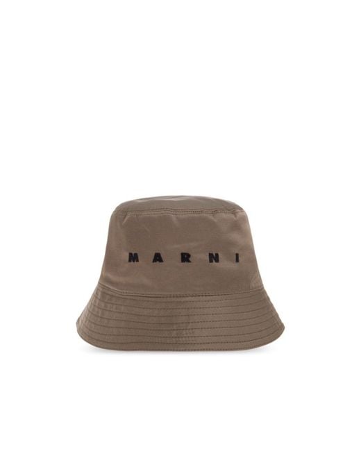 Marni Brown Logo Embroidered Bucket Hat