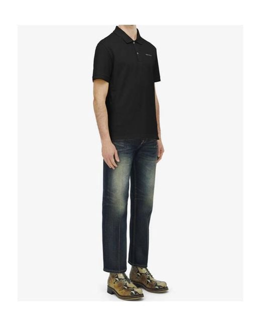 McQueen Black Logo Embroidered Short-Sleeved Polo Shirt for men