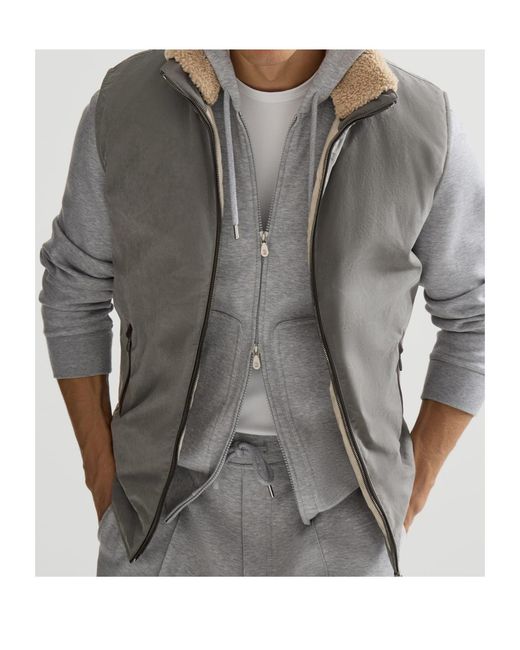 Brunello Cucinelli Gray Waxed Techno-Cotton Down Vest With Detachable Hood for men