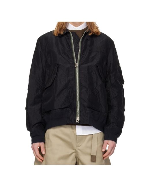 Sacai Black Zip-Up Bomber Jacket for men