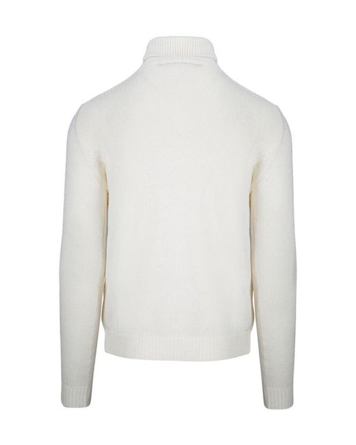 Roberto Collina White High-Neck Knitted Pullover for men