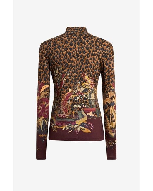 Etro Brown Leopard-Print Floral-Print Top