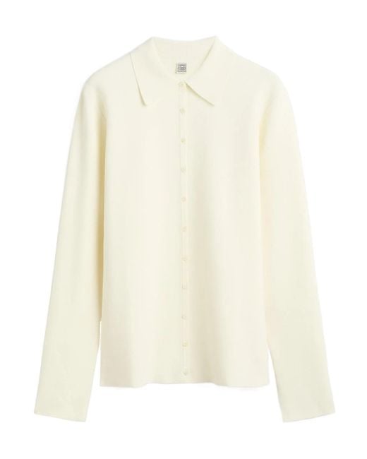 Totême White Compact-Knit Buttoned Cardigan