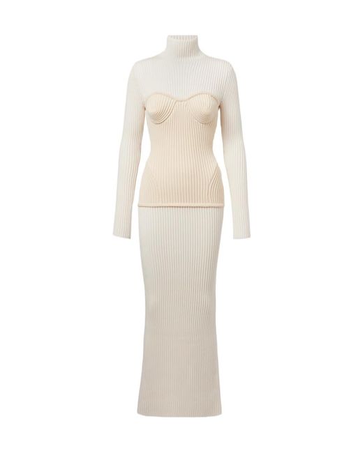 Jean Paul Gaultier White Ribbed-Knit Wool-Blend Maxi Dress