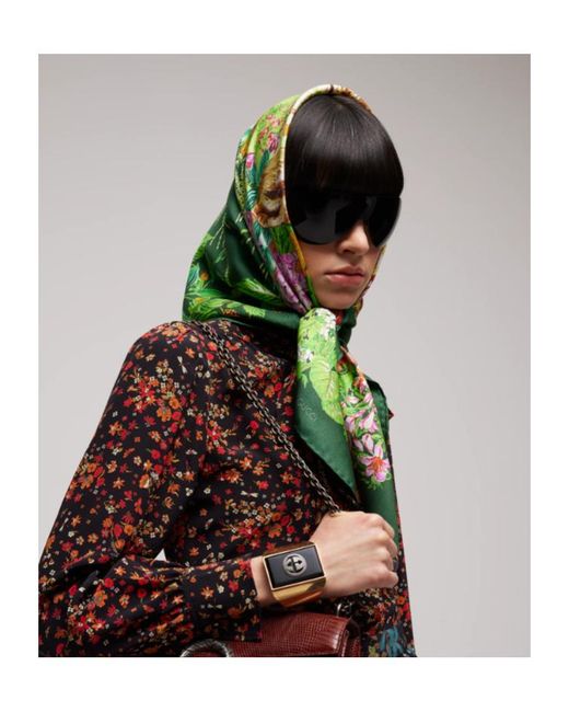 Gucci Green 'Giardino Di Seta' Printed Silk Carré