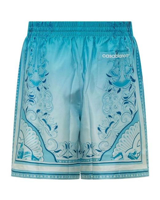 Casablanca Blue Printed Silk Shorts for men
