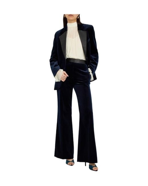 Victoria Beckham Blue Wide-Leg Velvet Trousers