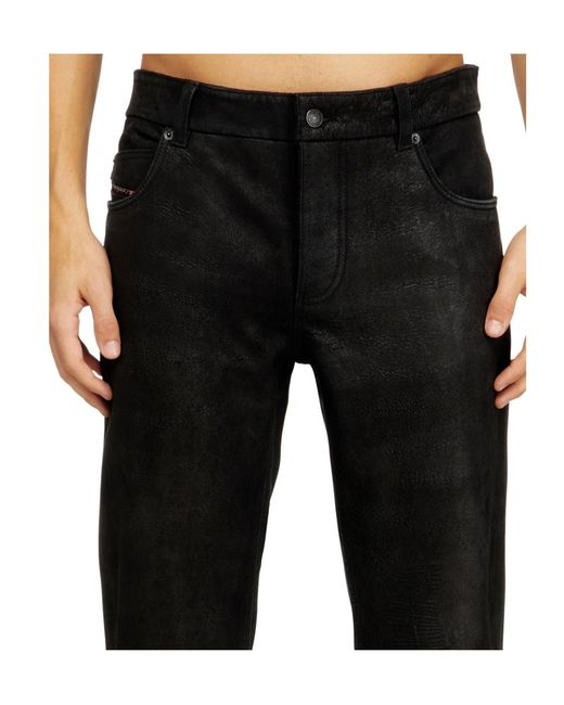 DIESEL Black Five-Pocket Leather Trousers for men