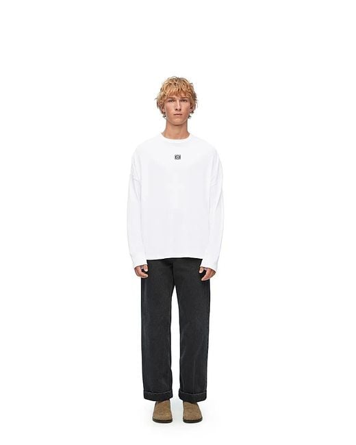 Loewe White Embroidered Anagram-Motif T-Shirt for men