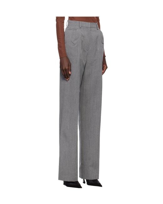 Pushbutton Gray Shoulder Puff Casual Pants