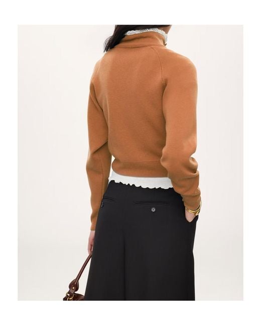 Chloé Brown Chloé Cropped Button High-Neck Knitted Sweater