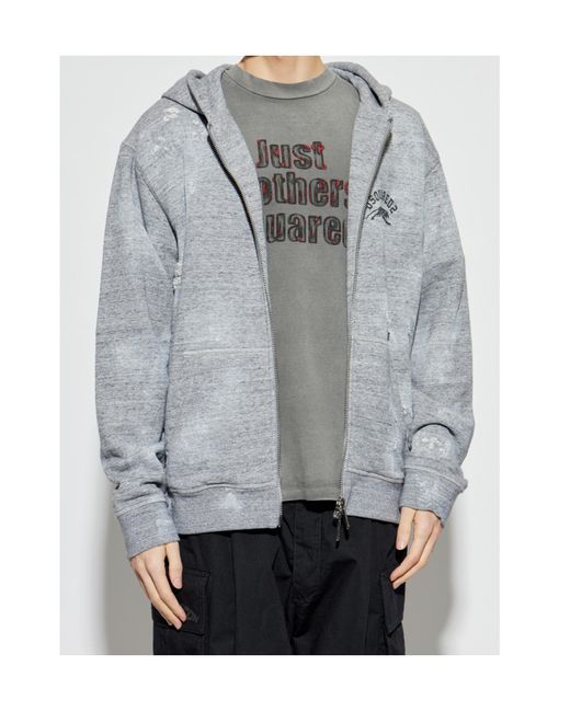 DSquared² Gray Logo Printed Zipped Destroyed Hoodie for men