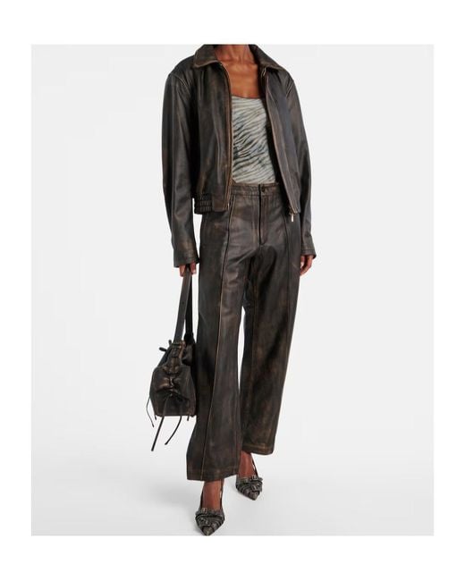 JACQUES WEI Black Zippered Long-Sleeved Leather Jacket
