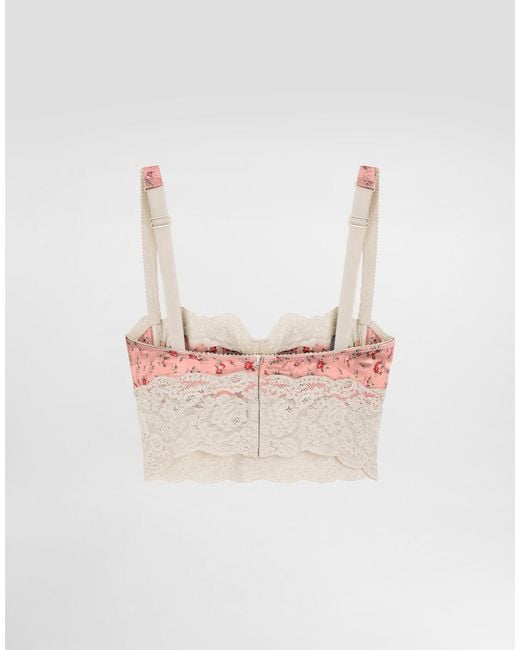 Dolce & Gabbana Pink Floral Lace Longline Bra