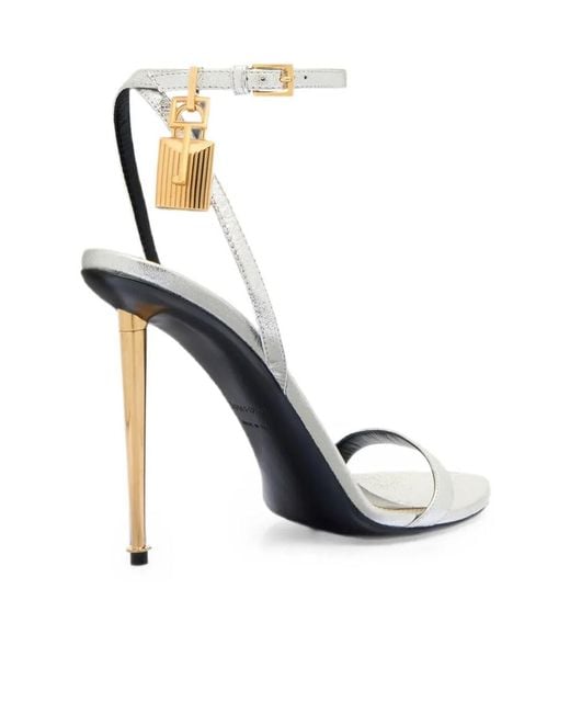 Tom Ford White Padlock-Detail Metallic Sandals