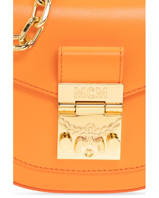 MCM Orange Concave Embossed Logo Satchel