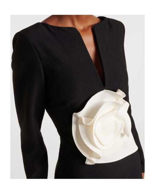 Roland Mouret Black Floral-Appliqué Crêpe Gown