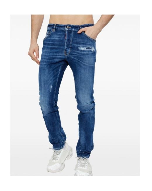 DSquared² Blue Distressed Straight Leg Jeans for men