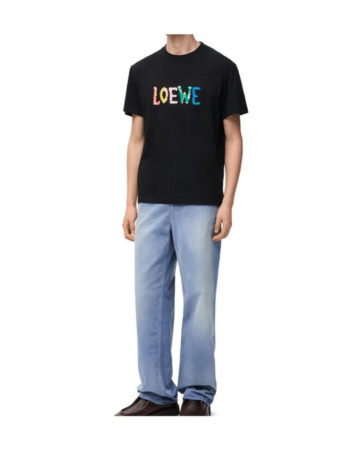Loewe Black Logo Embroidered Crewneck T-Shirt for men