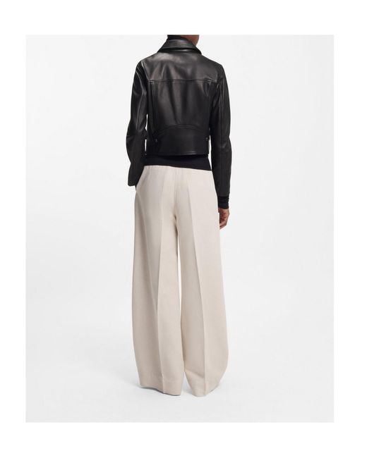 Boss Black Front-Zip Leather Biker Jacket
