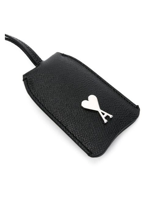 AMI White Ami De Couer Leather Keychain for men