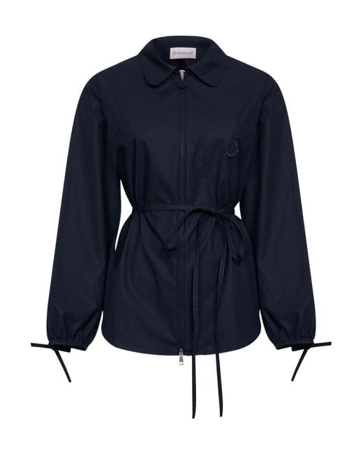 Moncler Blue Logo Patch Zipped Shirt Jacket