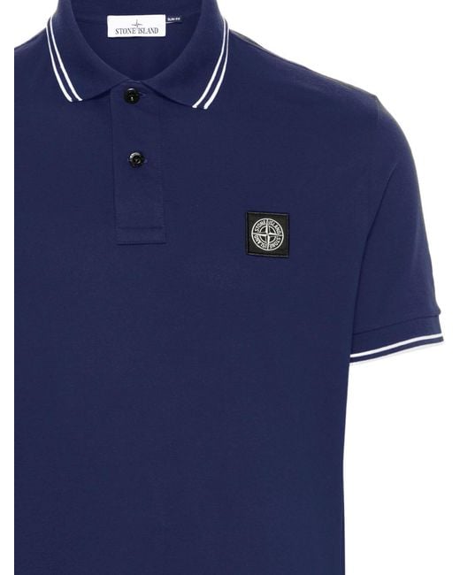 Stone Island Blue Logo Patch Short-Sleeved Polo Shirt for men
