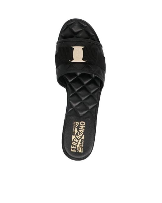 Ferragamo Black Bow Tie Sewn Slippers