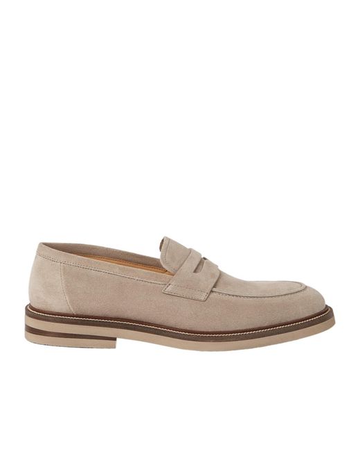 Brunello Cucinelli Gray Round Toe Penny Loafers for men