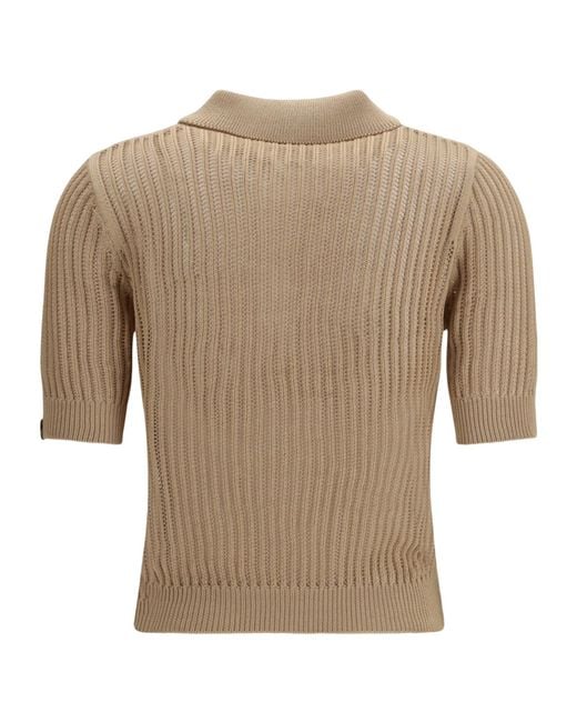 Jacob Cohen Natural Openwork Knit Polo Top
