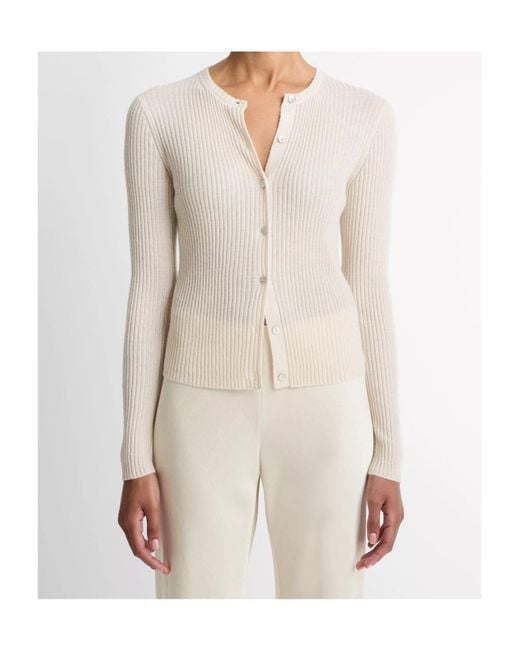 Vince Natural Ribbed Buttoned Cardigan