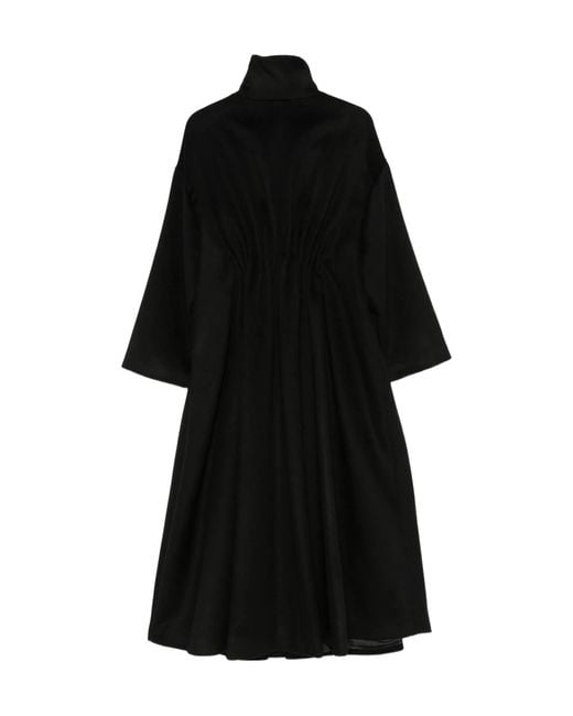 Emporio Armani Black Ruched-Waist High-Neck Coat
