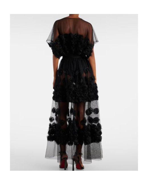 Norma Kamali Black Floral-Appliqué Tulle Midi Dress