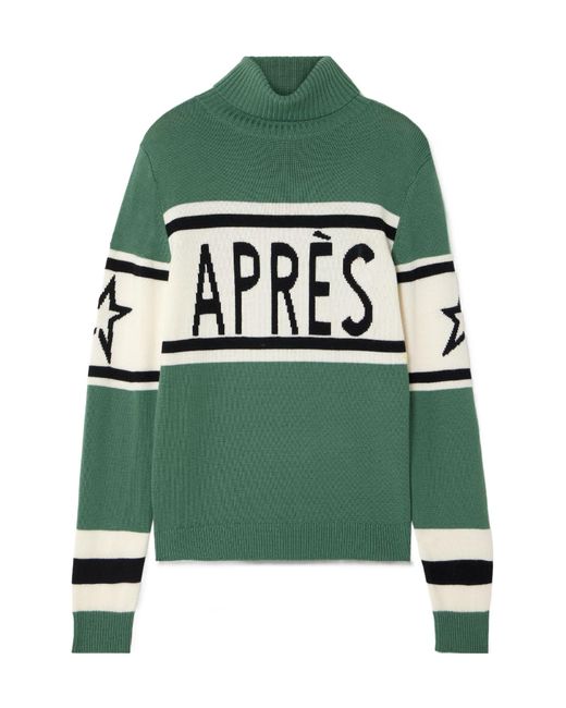 Perfect Moment Green Schild Intarsia Merino Wool Turtleneck Sweater