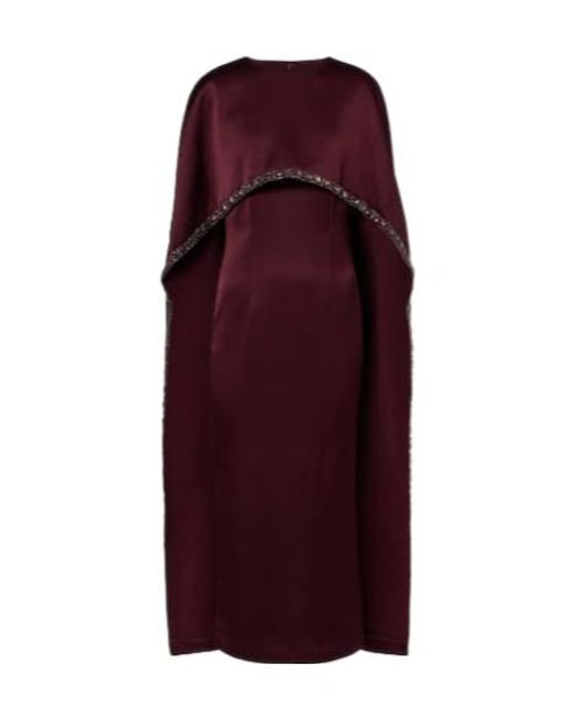 Roland Mouret Purple Embellished Caped Satin Crêpe Midi Dress