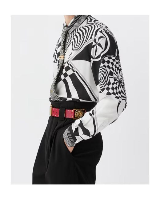Versace Gray Pattern-Printed Long-Sleeved Shirt for men
