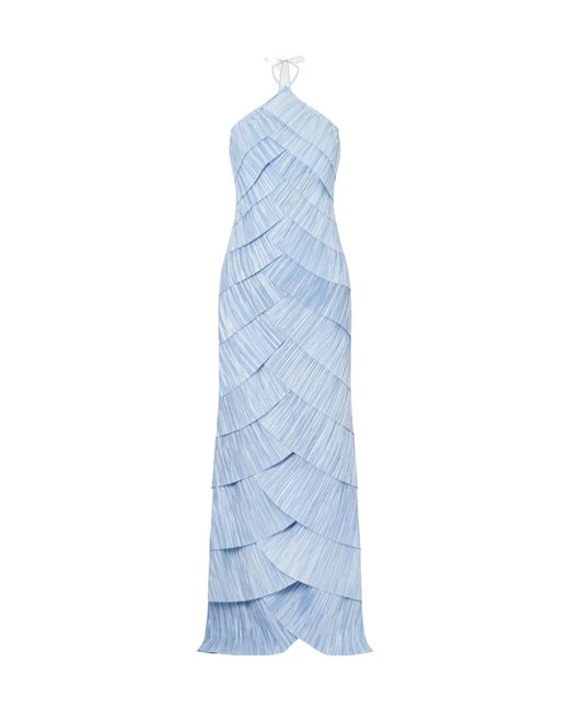Cult Gaia Blue Marsla Pleated Halter Neck Dress