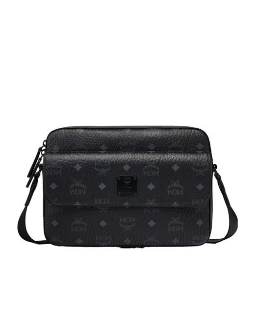 MCM Black Medium Aren Visetos Mailman Shoulder Bag for men