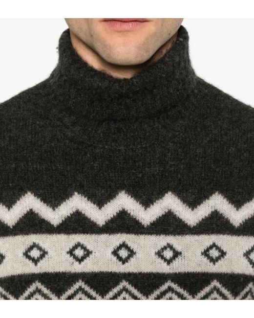 Eleventy Black Turtleneck Jacquard Sweater for men