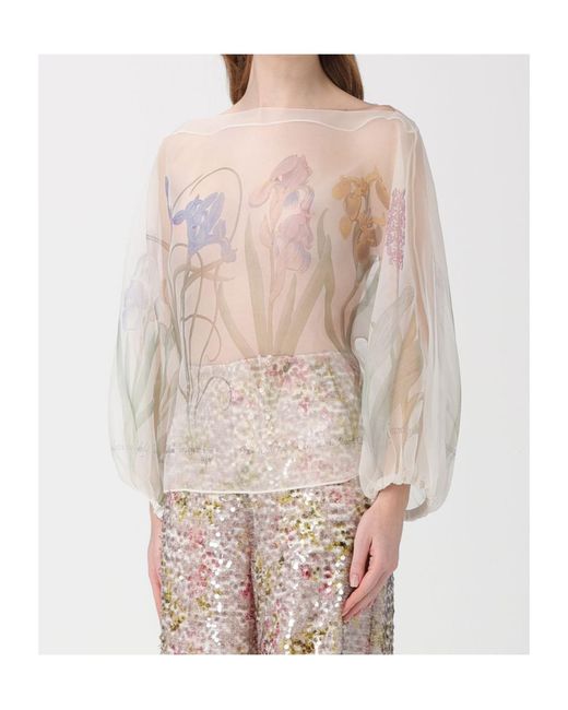 Alberta Ferretti Natural Floral Crewneck Top