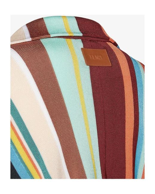 Fendi Blue Striped Fringe Cropped Knitted Jacket