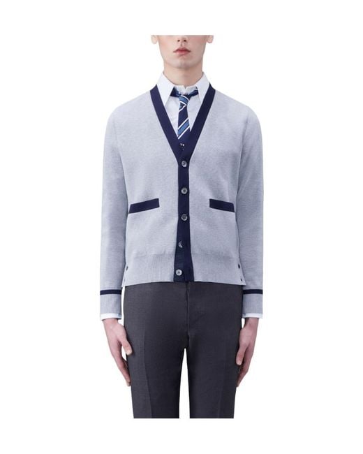 Thom Browne Blue Contrasting-Trim Knit Cardigan for men