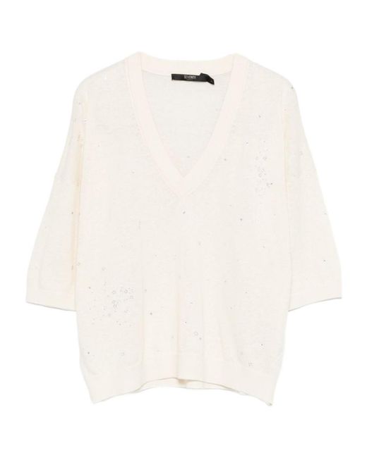 Seventy White Sequin V-Neck Top