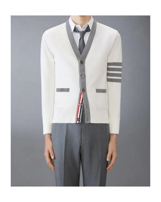 Thom Browne Gray V-Neck Knitted Cardigan for men