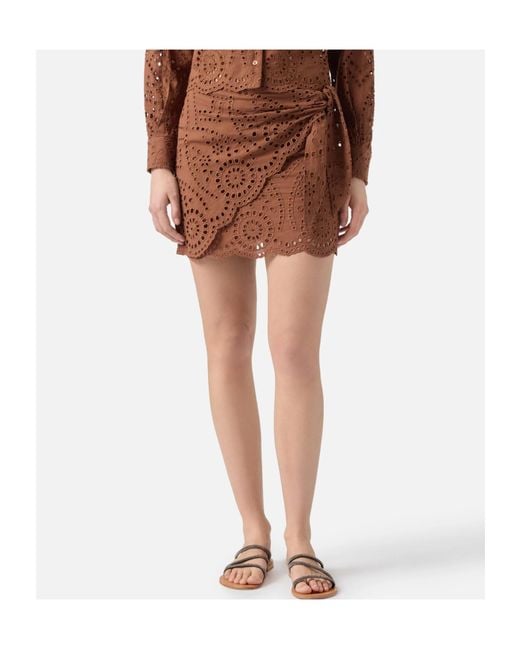 Mc2 Saint Barth Brown Broderie Anglaise Mini Skirt