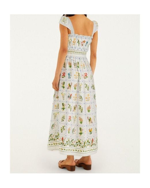 Farm Rio Natural Smocked Floral Maxi Dress
