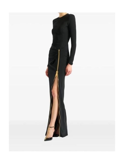 Balmain Black Long Slit Dress With Zip