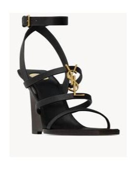 Saint Laurent Black Cassandra Wedge Sandals